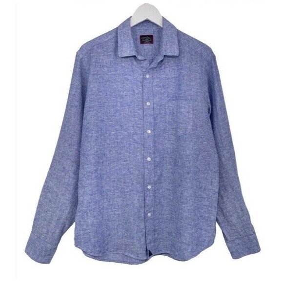 Untuck it Vin Santo Shirt Wrinkle-Resistant Slim Fit Linen Blue Relax Large EUC - Picture 1 of 9